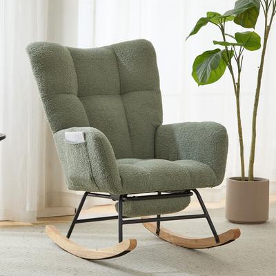 Kodotan sofa Teddy Fabric Wingback Glider Rocker & Ottoman Set, Nursery Nursing Rocking Chair with Side Storage Pocket, Smooth Gliding Motion
