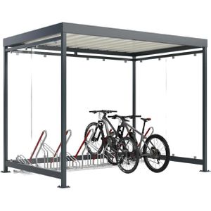 WSM Fahrradunterstand Economy Köln Bike K3 2502 XBF, anthrazit, 3 Wände aus Glas, 318 x 217cm (B/T), mit Fahrradständer