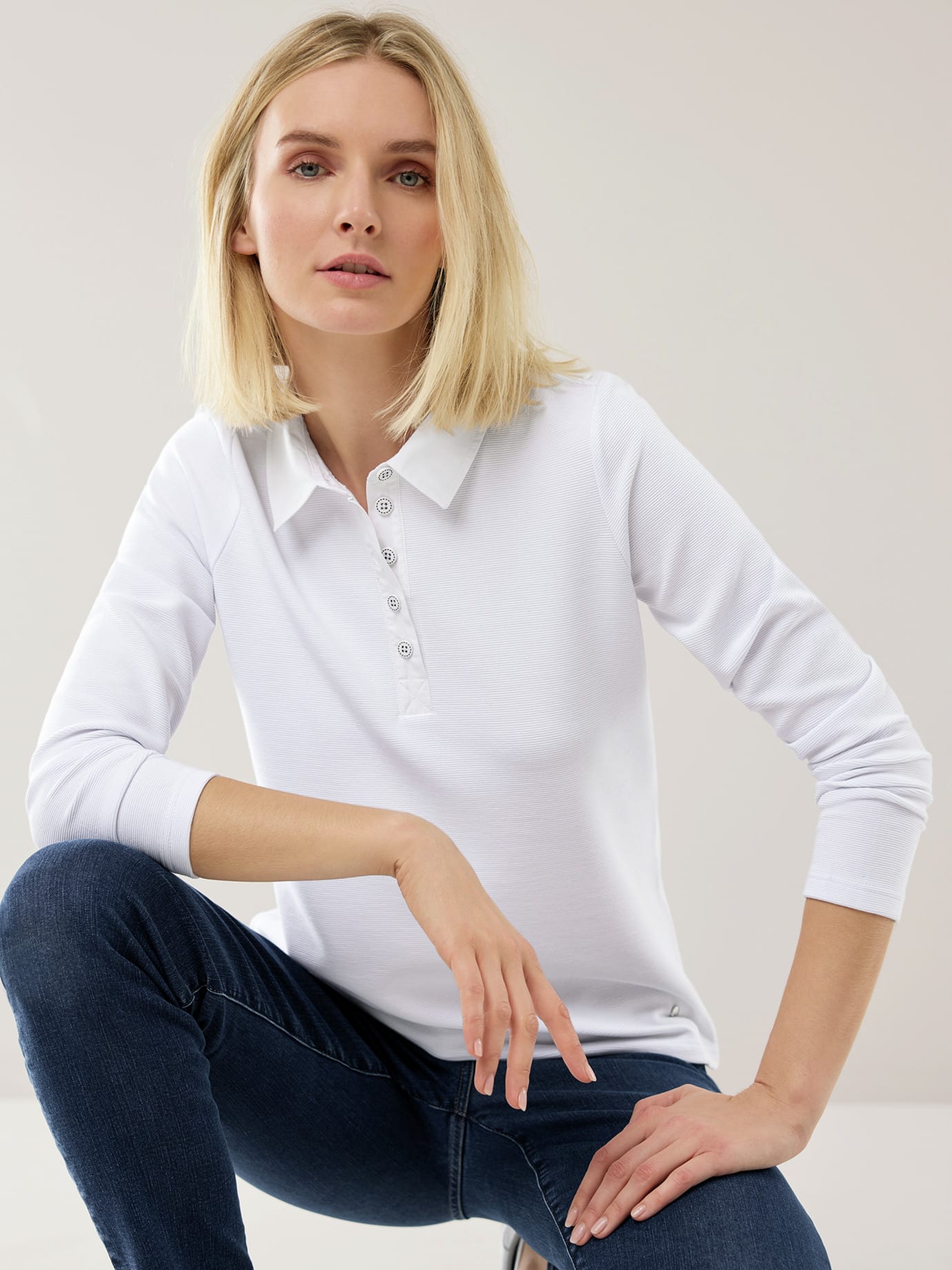 Walbusch Ottoman Polo, normale Größen, Farbe Weiß, 48, elastische Ottoman-Struktur weicher Viskosemix Damen