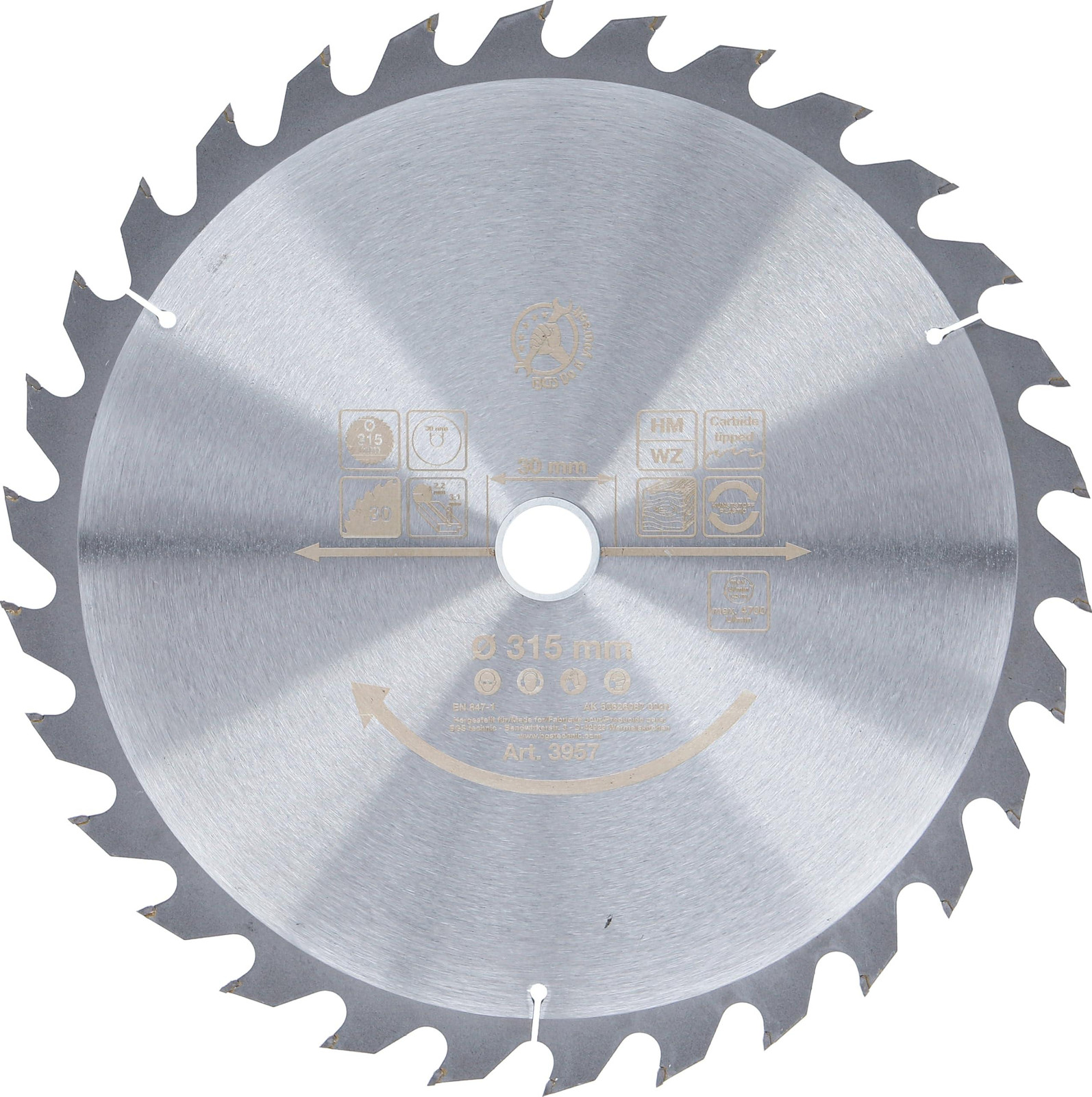 Kraftmann 3957 Hardmetalen zaagblad met 30 tanden, diameter 315 mm
