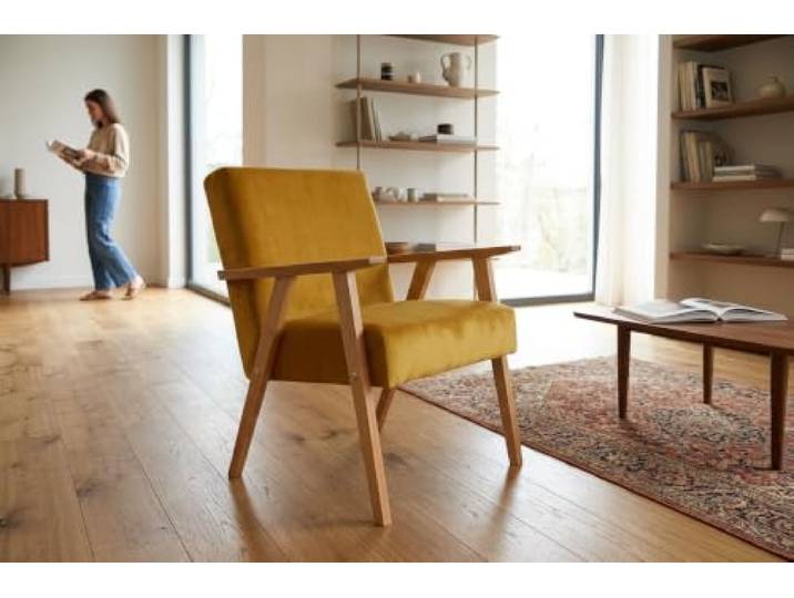 Family Meble Sessel Soler Royal Aura – Retro-Sessel im Vintage-Stil mit Stoff-Bezug – Senfgelb · 10