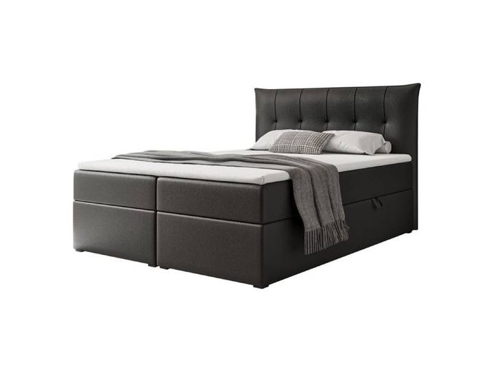 Lit Coffre CHESTER - 160x200 cm - avec matelas et surmatelas - Éco-cuir - Noir