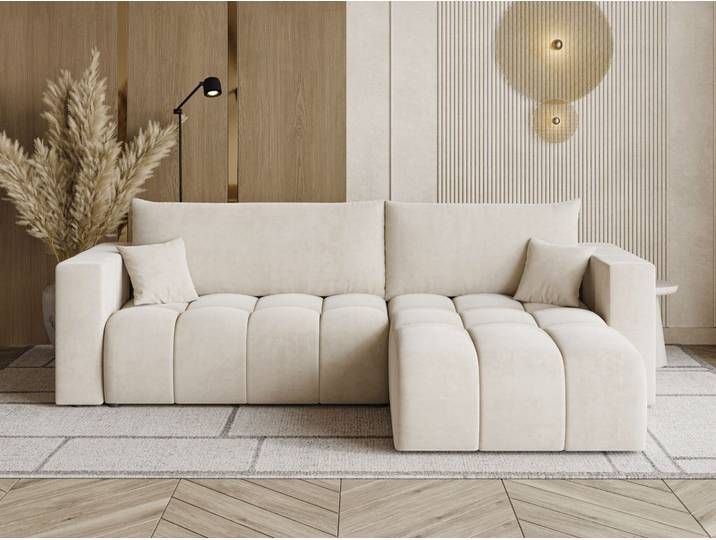 Ecksofa L-Form mit Schlaffunktion und Bettkasten Neva Beige