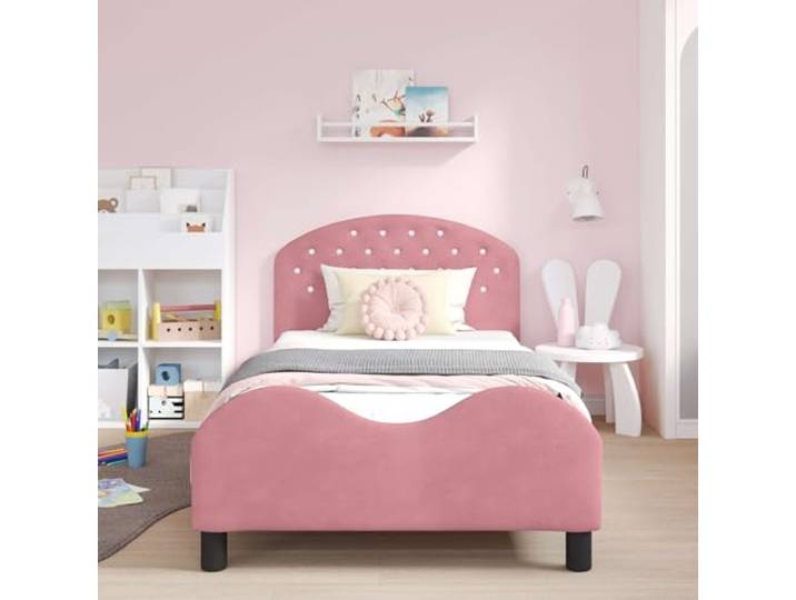 KTHLBRH Bettgestell, Rosa, Samt, 80 x 200 cm Lattenrost inklusive, modernes rechteckiges Design, einfache Montage, für 2 Personen