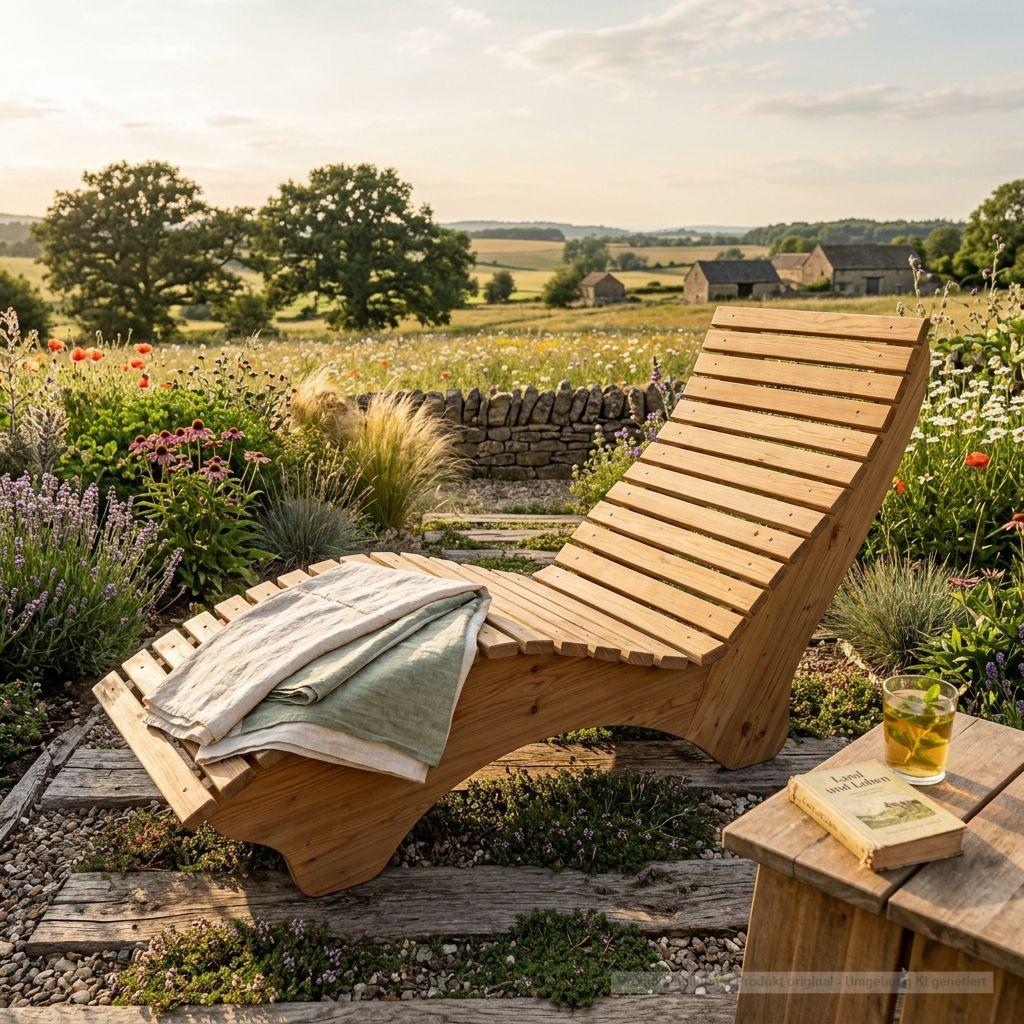 Holzliege Wellenliege Waldsofa Relaxliege Gartenliege "Ruhe-Vroni" (Lärche) Breite 70cm Himmelsliege