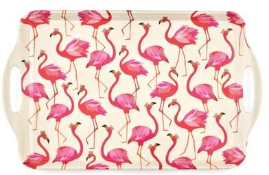 "Pimpernel Sara Miller London Melamine Tray Flamingo Tropical Print Handles - 19.24"" x 11.5"""