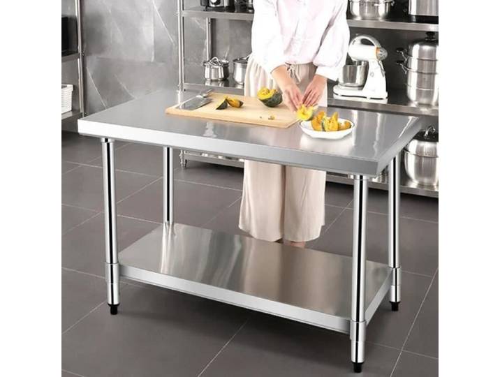 COSTWAY Table de Travail Cuisine Inoxydable Etagère Intermédiaire Réglable 91 5x61x90cm Charge Max 150KG Plan de Travail Inoxydable