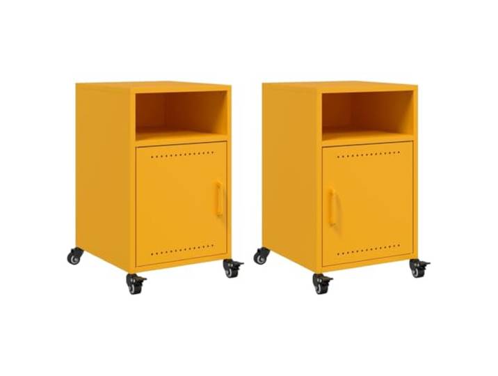 Heofavd Nachttisch 2er Set Senfgelb 36x39x59 cm aus Stahl mit Rollen
