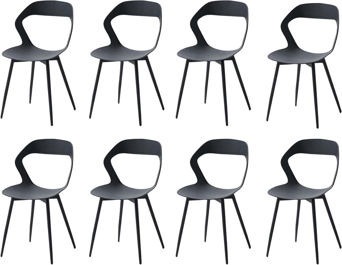 Set van 8 ergonomische eetkamerstoelen voor de keuken of woonkamer - Zwart