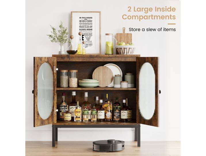 Buffet - Style contemporain - Particules mélaminé - 2 portes+2 étage - 80X40X83CM -marron
