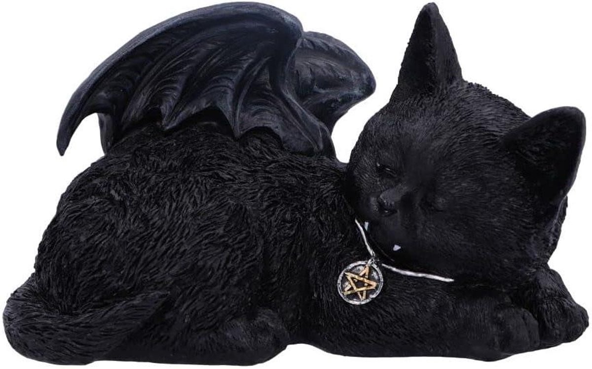 Mystieke Vleermuis Kat Beeldje met Spiritboard Motief - Zwart - Hoogte: 18 cm