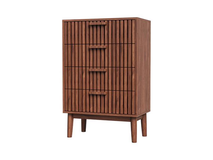 EuroLiving Kommode 4 Schubladen, Nussbaum, vertikale Rillen, modern, Schlafzimmer/Wohnzimmer, Nussbaumfarben, Holz, 60x91x34 cm, Kleinmöbel, Kommoden, Kommoden