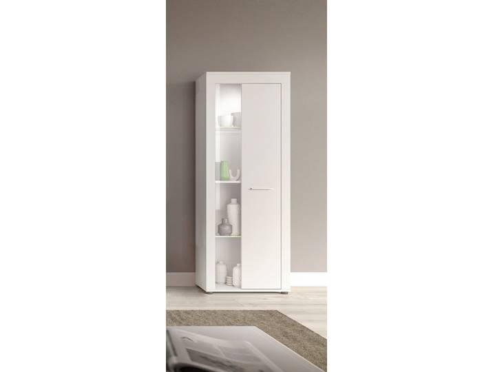 Vitrine GOODPRODUCT AOSTA, Höhe 159 cm, 1 Tür (li/re), 2 Glasböden, 4 Fächer , weiss (weiß), B:60cm H:159cm T:35cm, Schränke, Vitrine, Standvitrine, Glasvitrine, Showcase, Vitrinenschrank, Wohnzimmer