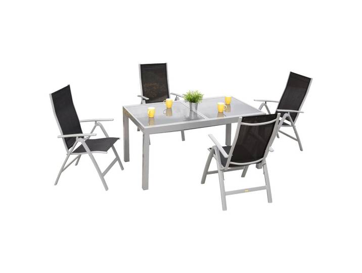 Gartengarnitur 5-tlg. Carrara Metall/Textil/Glas