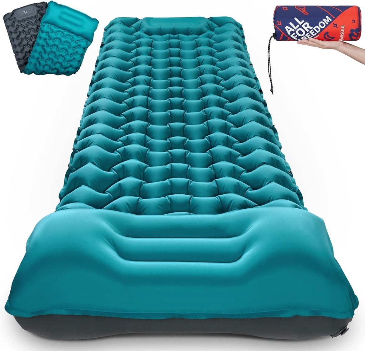 Zelfopblazende camping slaapmat voor volwassenen, ultralicht en waterbestendig, blauw/turquoise