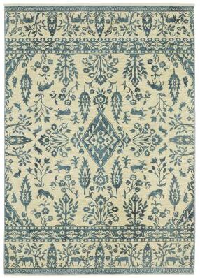 Style Haven Federica Bohemian Border Ivory/Blue Fringe Edge Area Rug