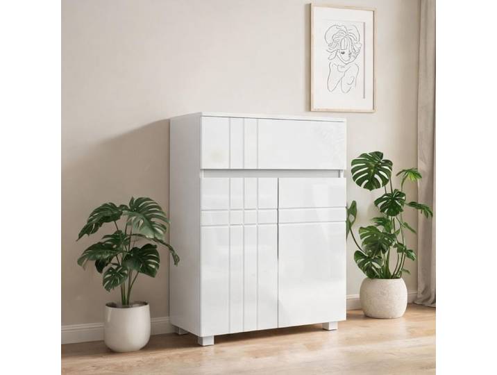 Petit meuble de rangement blanc laqué avec placard 2 portes et tiroir panneau de - Blanc Panneau de particules 60 x 30 x 80 cm