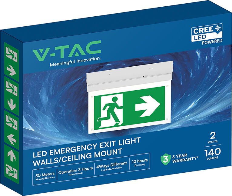 V-Tac Lampada Led Di Emergenza Sa/se 2w Cree Plafone/parete  Autonomia 3h 6000k Ip20 – Sku 836-6