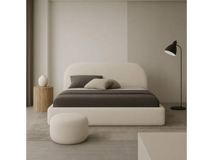 Sofello Polsterbett Moon 90x200 120x200 140x200 160x200 180x200 200x200 mit Bettkasten aus Metall Stauraum Boucle-Webart ohne Matratze (Quelle 02 - Creme, 140x200)