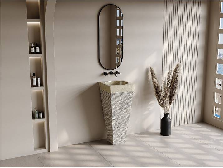 Standwaschbecken aus Marmor - Cremefarben - 40 x 40 x 90 cm - STORTA