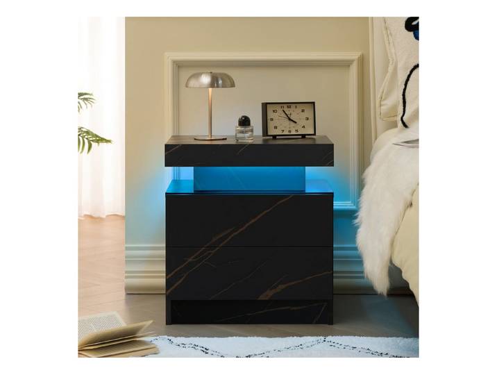 Fine Life Pro Nachttisch Moderner Nachttisch mit LED-Beleuchtung und 2 Schubladen