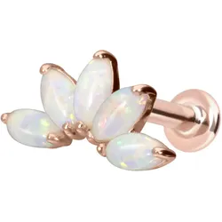 14 Karat Gold Labret mit Innengewinde LOTUSBLÜTE + SYNTHETISCHE OPALE