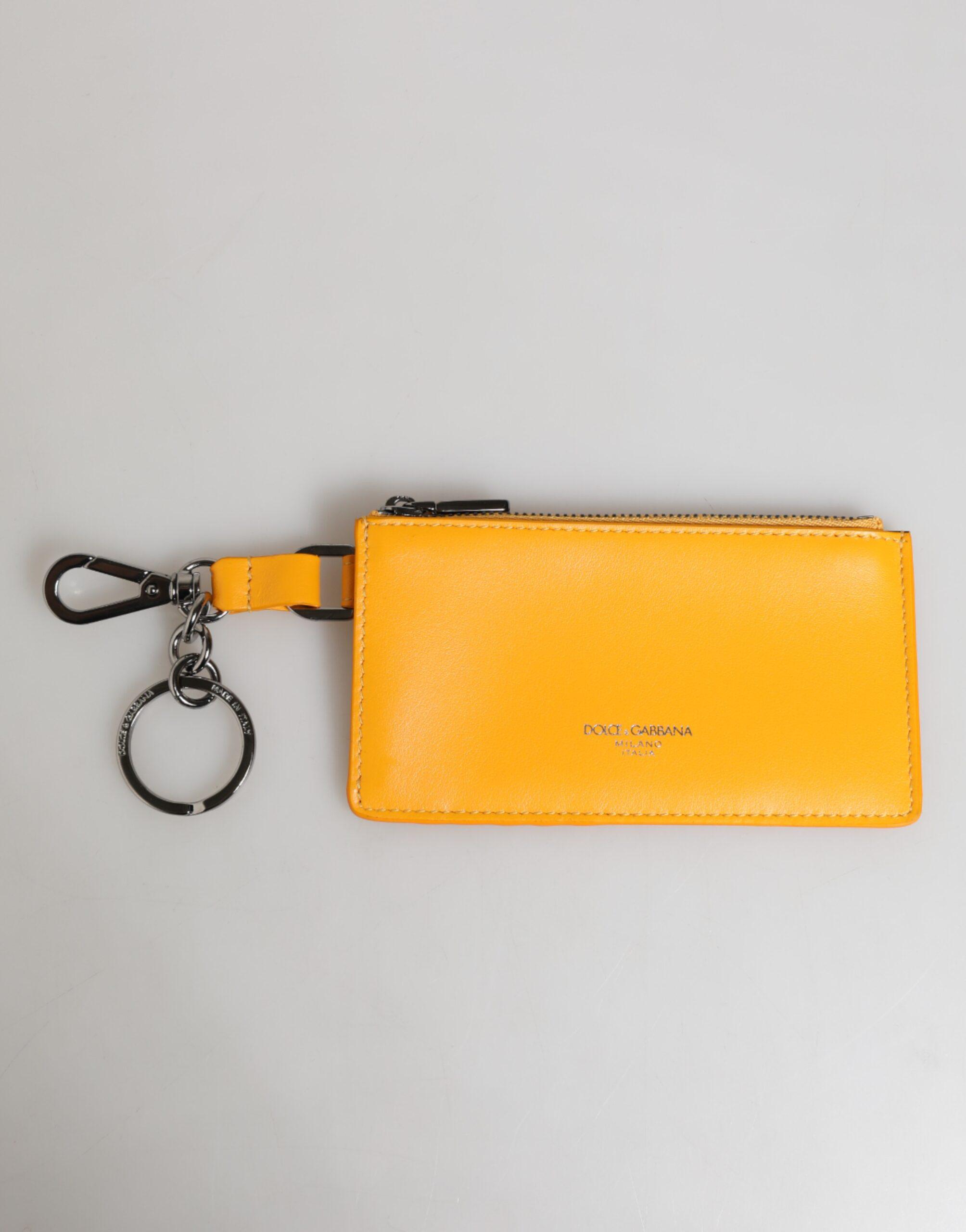 Gelbes Orange Leder Kreditkarten Schlüsselanhänger Clip-On Geldbörse