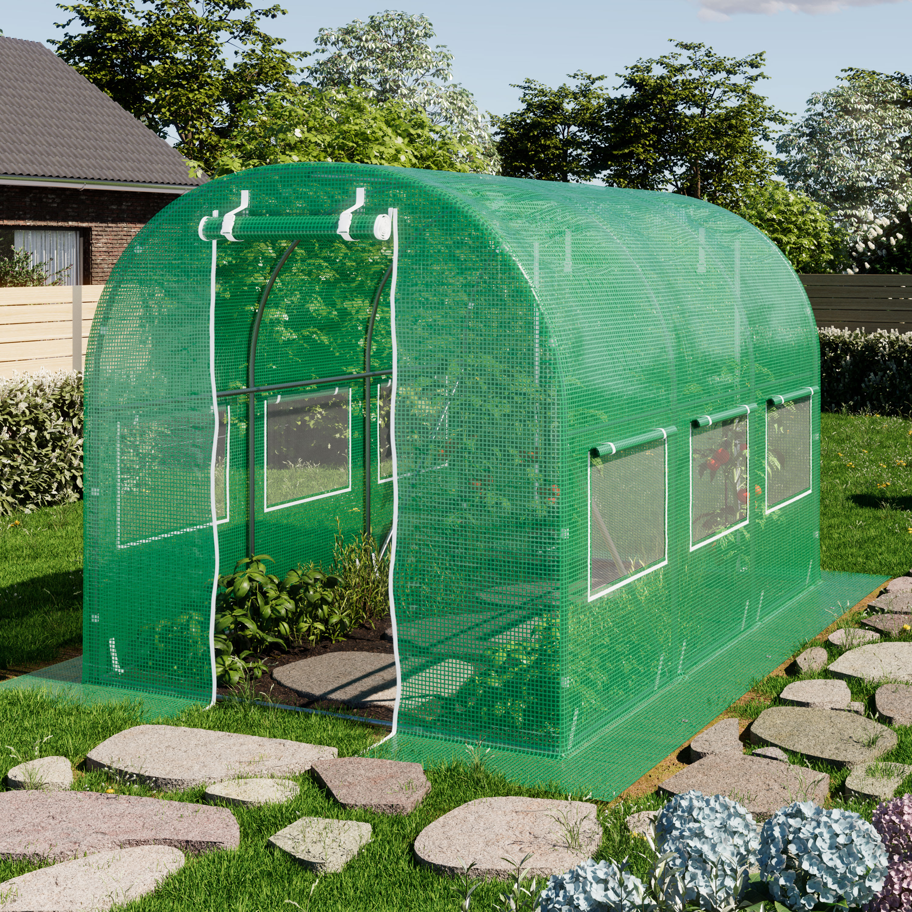 TOOLPORT 6.5x10 ft Hoop House, PE, Green - (8933)