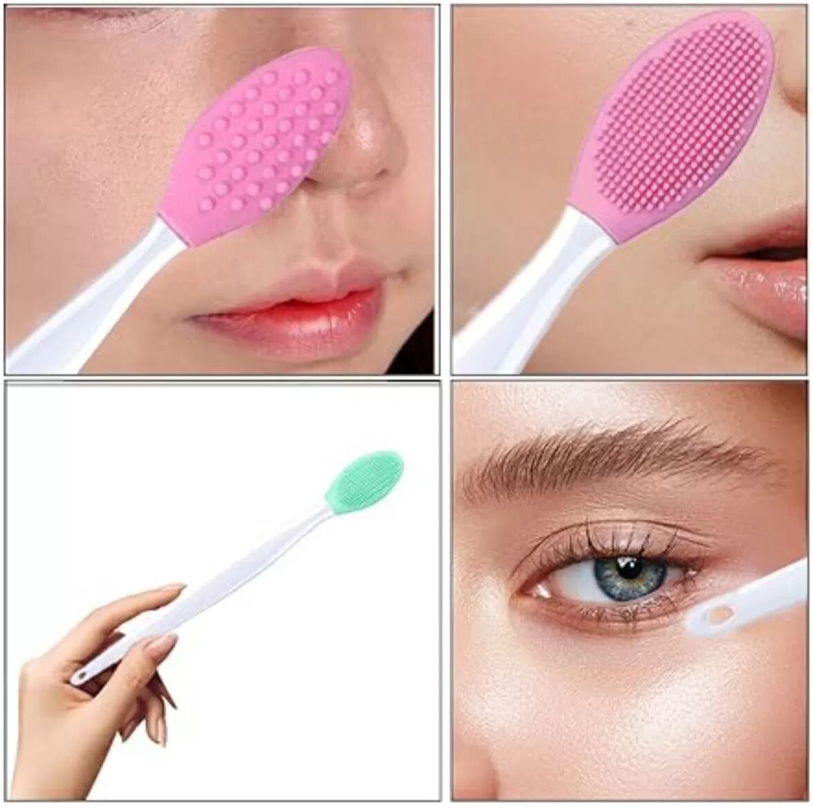 INF Silikon-Doppelbürste für Nase und Lippen – 10er-Pack, weicher Silikonkopf zur Mitesserentfernung und Gesichtsreinigung Rosa