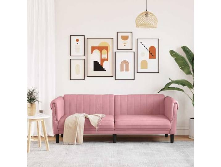 KTHLBRH Rosa 3-Sitzer-Sofa aus Samt Robuste Beine, dicke Polsterung, 203 x 77 x 74 cm, maximale Belastung 110 kg pro Sitzplatz