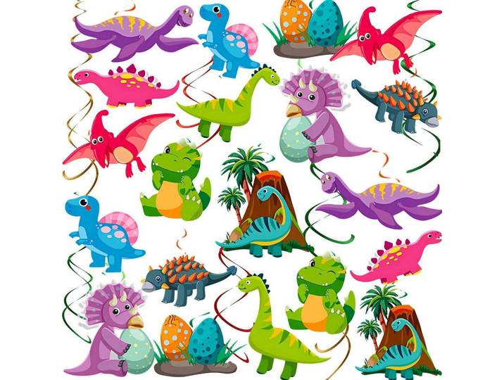 Luftschlangen Set 48 Stück Dinosaurier-Party Dekoration, Mehrfarbig, Karton, 150x1x150 cm, Dekoration