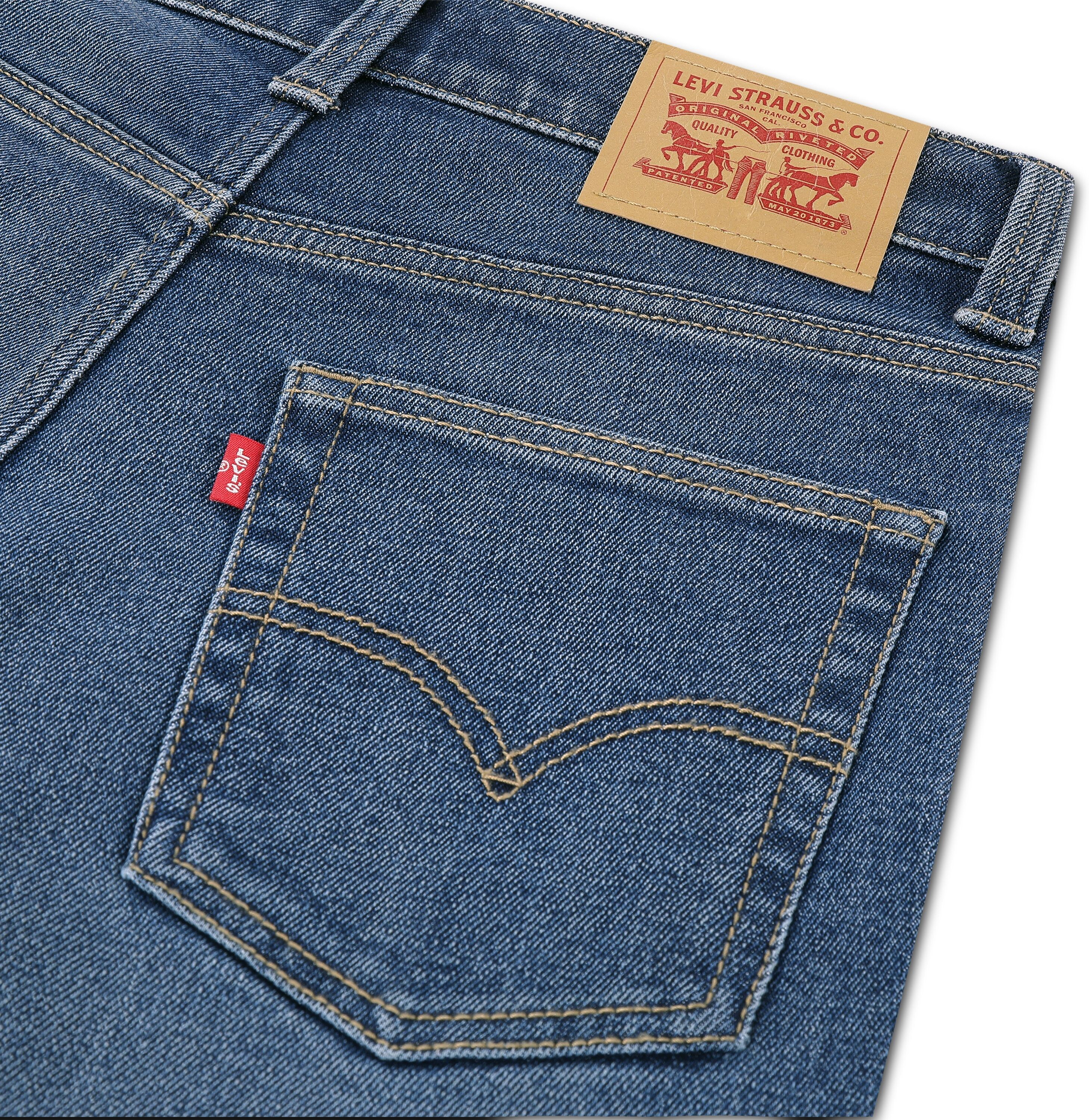 Stretch-Jeans LEVI'S KIDS "LVB STAY LOOSE TAPER JEANS", Jungen, Gr. 10 (140), N-Gr, blau (bandwagon w, o destruction), Denim/Jeans, Obermaterial: 62% Baumwolle, 31% Polyester, 5% Viskose, 2% Elasthan, Jeans Stretch-Jeans, for BOYS bandwagon w, o destructi