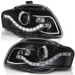 LED Tagfahrlicht Design Scheinwerfer passend für Audi A4 B7 05-08 schwarz