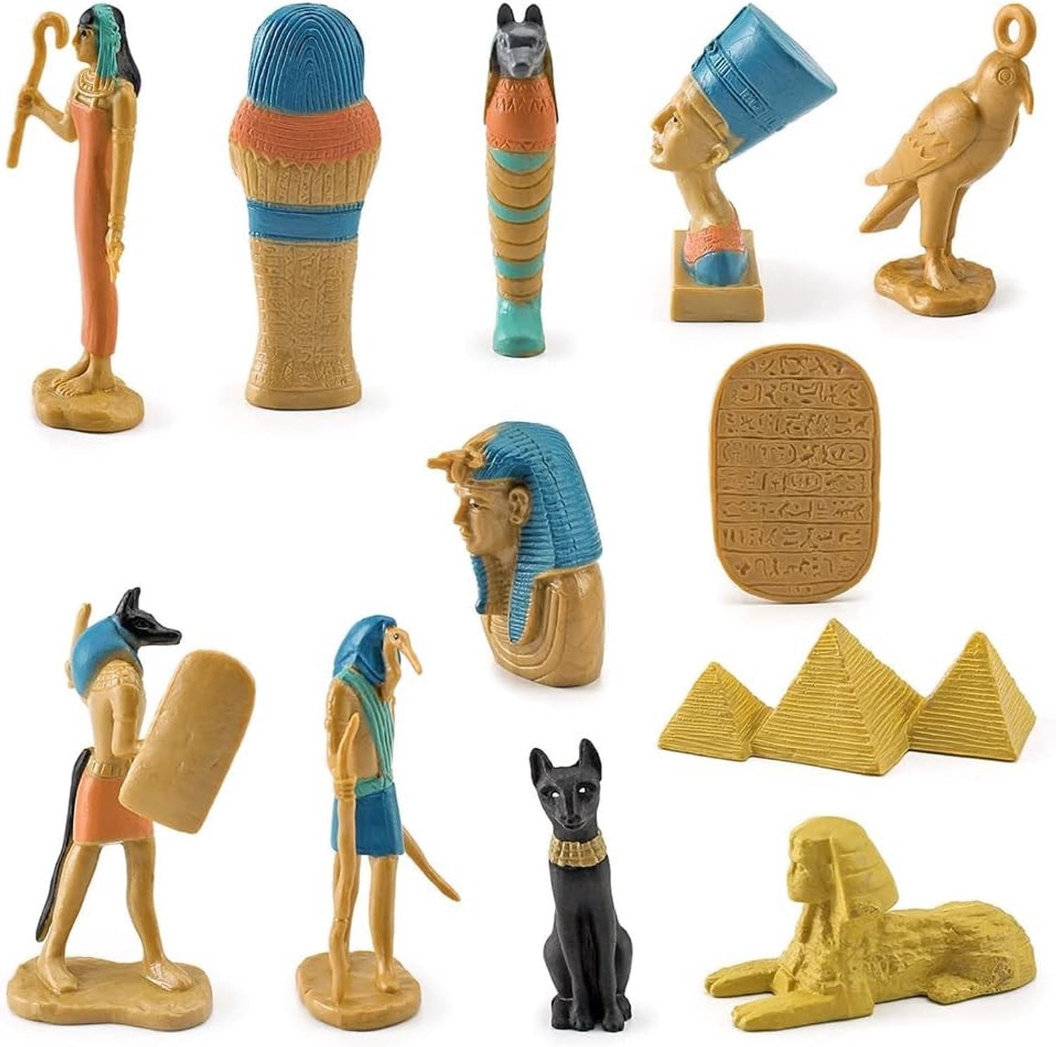 Set van 12 miniatuurbeelden van oude Egyptische goden en godinnen, PVC ornamenten voor decoratie en verzamelen