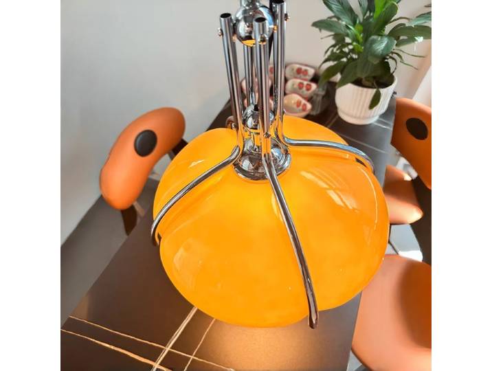 Lustre Bauhaus vintage orange en forme de citrouille, luminaire suspendu pour chambre, cuisine, salon, bureau, lampe suspendue nordique en forme de champignon LED