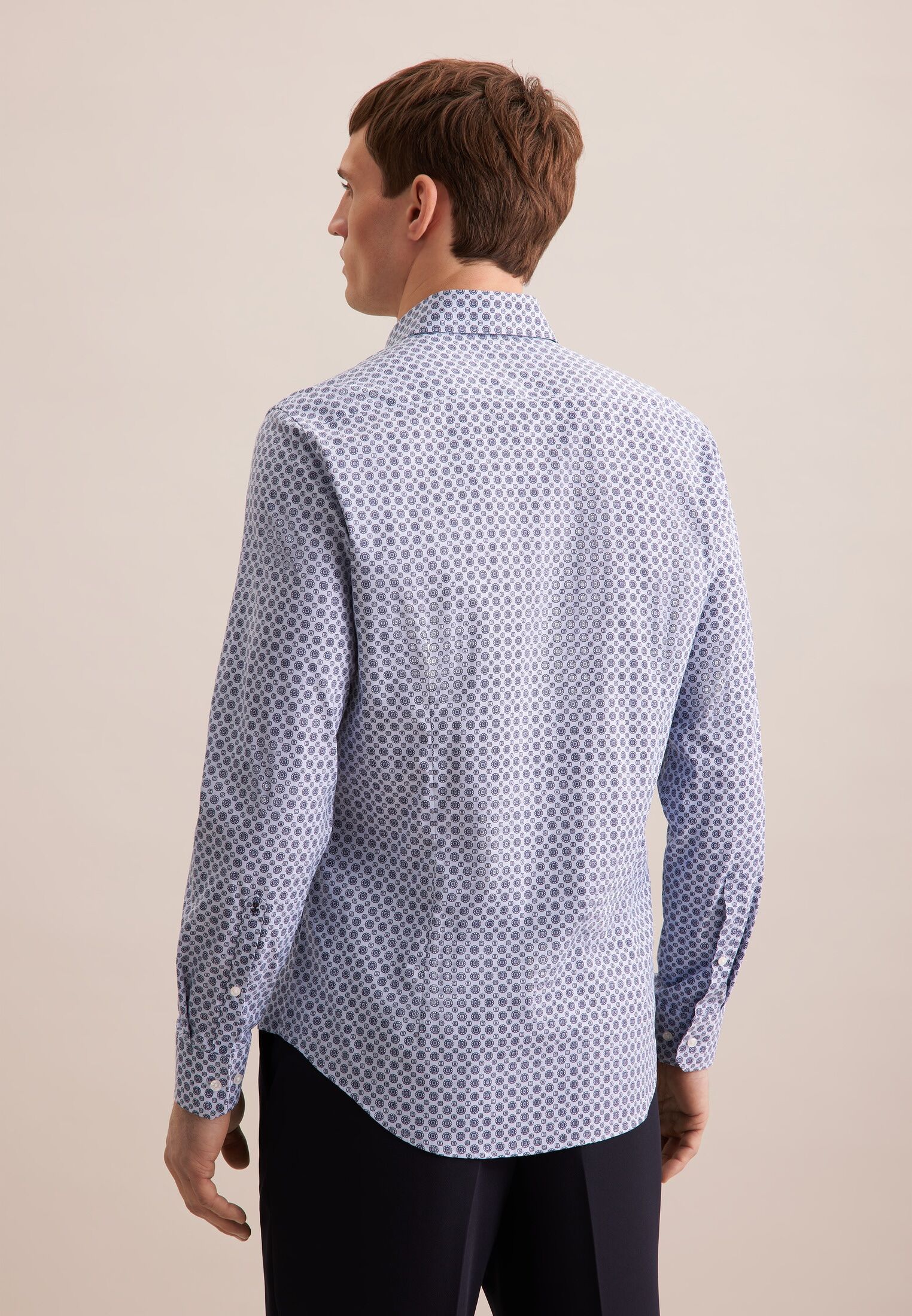 Businesshemd SEIDENSTICKER "Slim", Herren, Gr. L (42), normale Ärmellängen, blau, 96% Polyamid, 4% Elasthan, bedruckt, slim fit, 2-Knopf-Manschette, Hemden Businesshemd, Slim 1/1 Kentkragen Druck