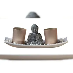Windlicht sitzender Buddha Figur Kunstharz L 25 cm