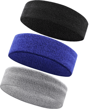 Inspire Picks AOLIKES 3PCS Cotton Sports Sweatbands Moisture Wicking Athletic Headbands For Running, Basketball, Tennis & Fitness black blue gray