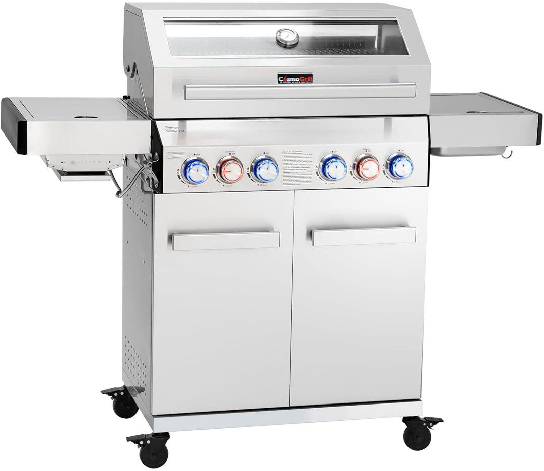 Yamara COSMOGRILL 4 - Burner Freestanding Liquid Propane and Propane Grill with Side Burner Silver 4