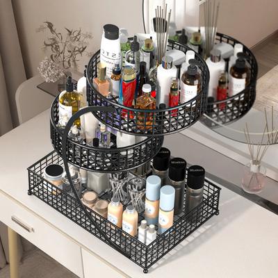 Inspire Select 3 Tier Round Metal Storage Rack No Assembly Fruit Basket & Cosmetic Organizer For Kitchen Countertop & Vanity black