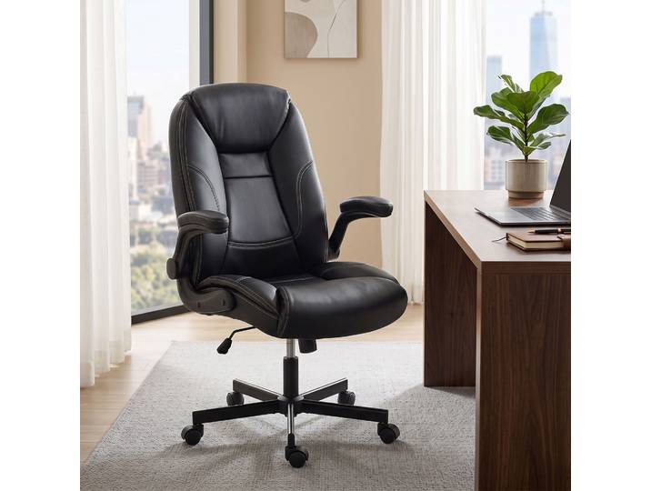 HOMCOM Chaise Bureau Ergonomique Noire Accoudoirs Relevables