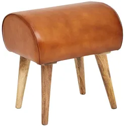 Echtleder Sitzhocker aus Massivholz, Braun, 120 kg Belastbarkeit. 45x40x53 cm | Kadima Design