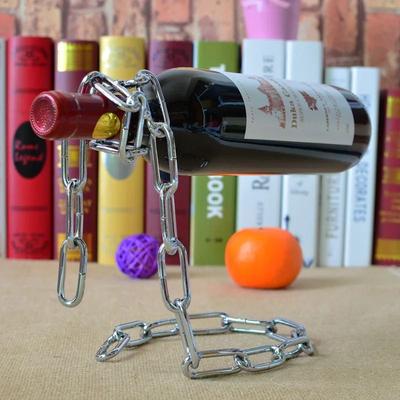 Uplifted Finds Suspended Chain Metal Wine Bottle Holder silver