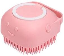 The Handy Homestead Silicone Soft Rubber Pet Grooming Brush With Shampoo Dispenser And Detangling Function For Dogs And Cats pink