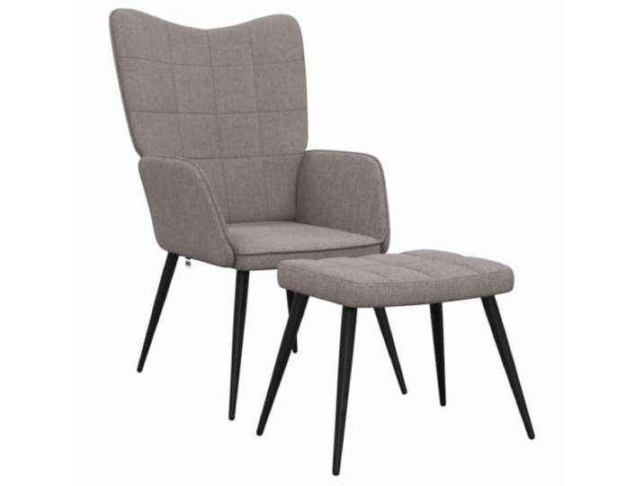 Fußsessel Taupe Stoff mit Stahlrahmen Polsterung kariert, Schwammfüllung, stabiler Stahlrahmen, Tragkraft 110 kg, elegantes Design