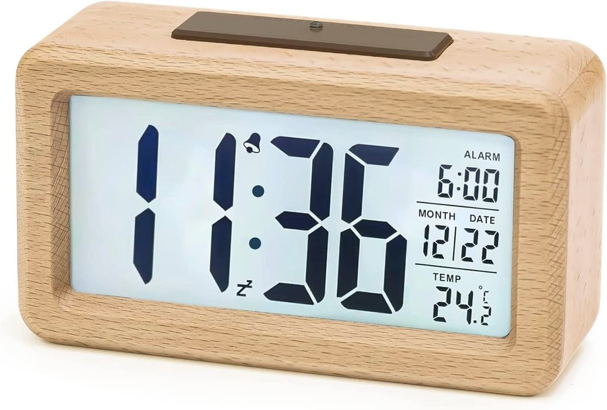 Digitale Houten Wekker met Groot LCD Scherm en Temperatuurweergave