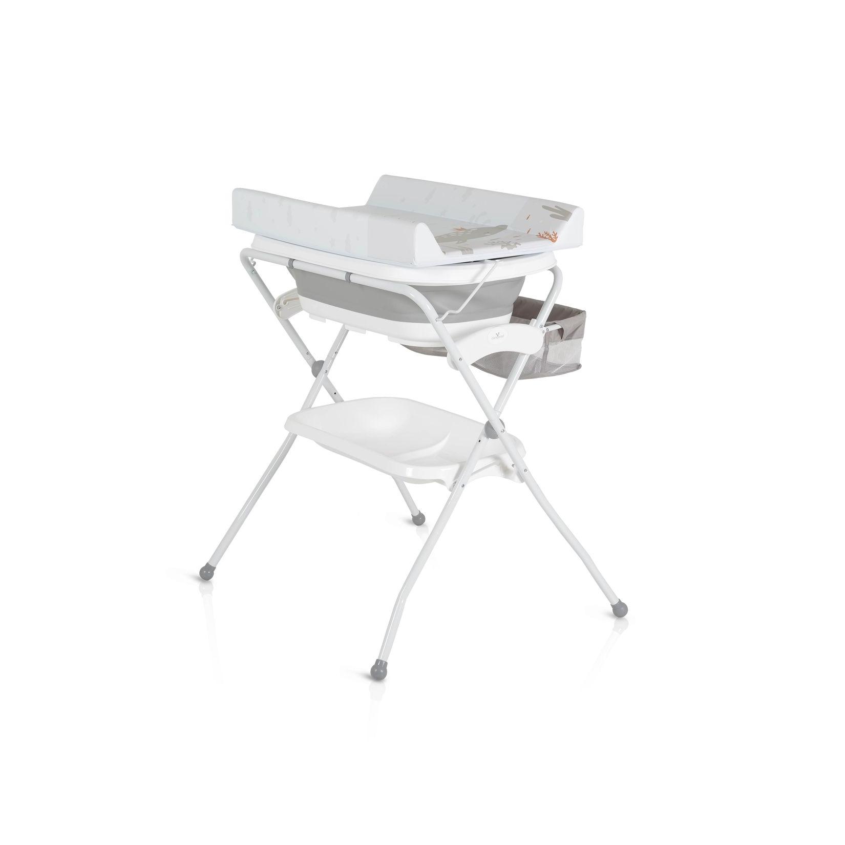Cangaroo Babywanne Wickeltisch Como 2 in 1 faltbar, Wickelauflage, Zubehörfach grau