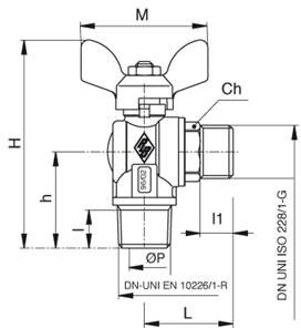 Bugatti Rubinetto angolo a gas M/M con leva a farfalla 1/2"