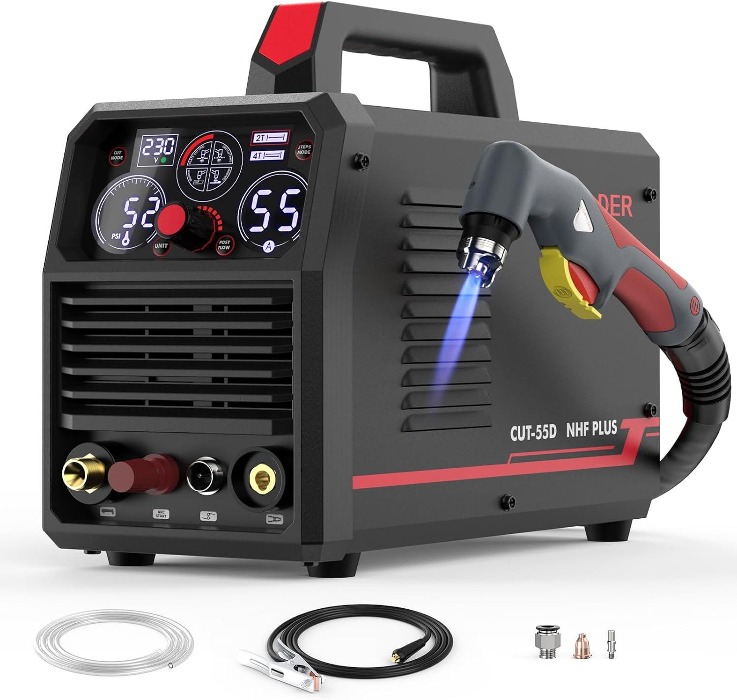 Selius 4-in-1 Plasma Cutter 55Amp Multifunctionele Plaat- en Rooster Snijmachine met Niet-Aanraak Pilotboog, 230V