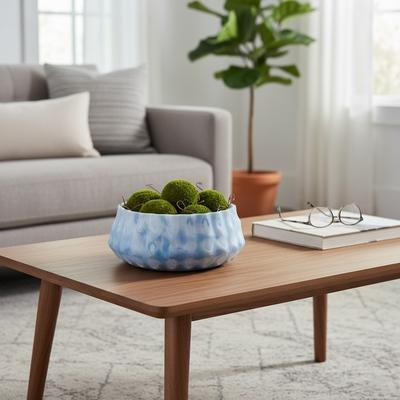 Sagebrook Home "Decorative Modern Carved Glass Accent Bowl - 12"", Blue - 11.75"""